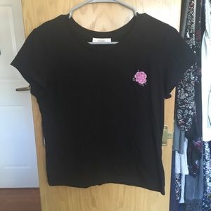 Black Top With Stitched Flower